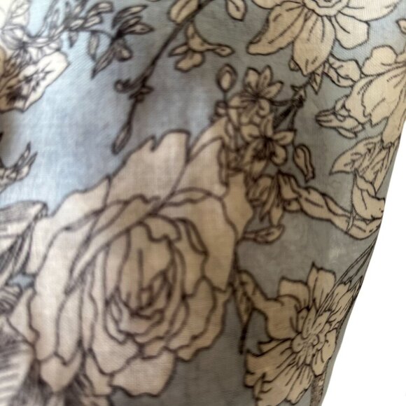 Floral Blue White Oblong Scarf Lace Trim Lightweight Long Wrap Hijab Bloomcore - Picture 6 of 13